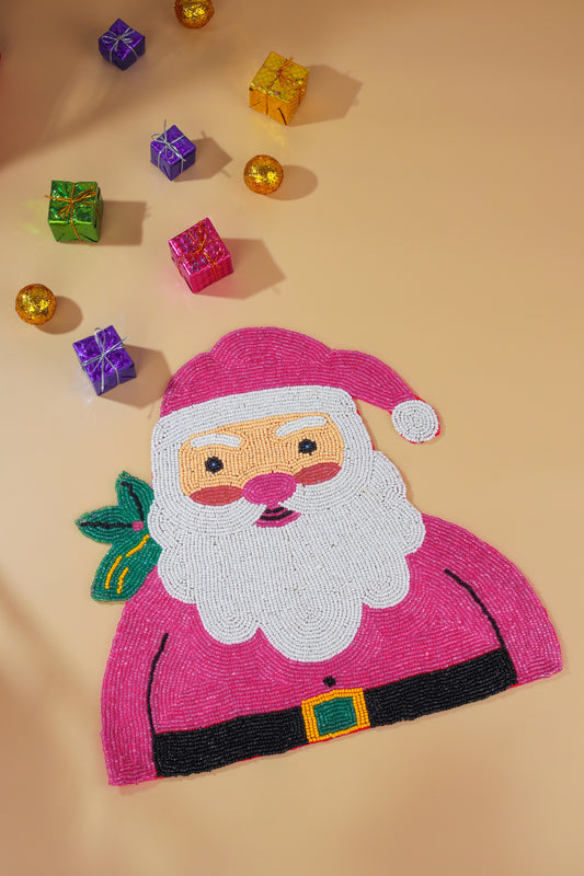 Pink Santa Beaded Holiday Placemat