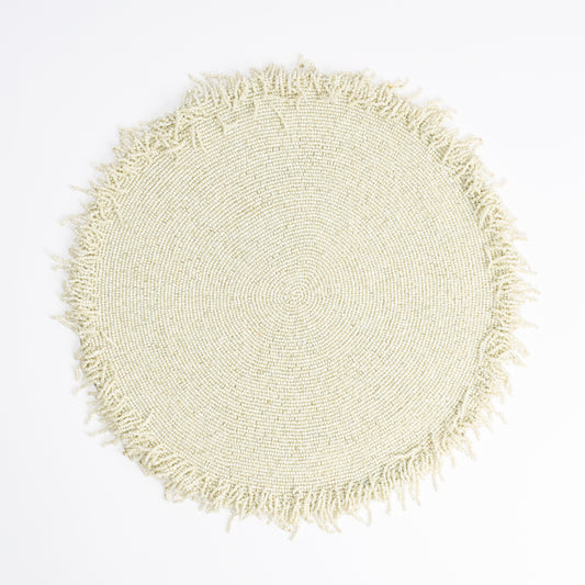 Ivory Fringe Beaded Placemat tiramisuusa
