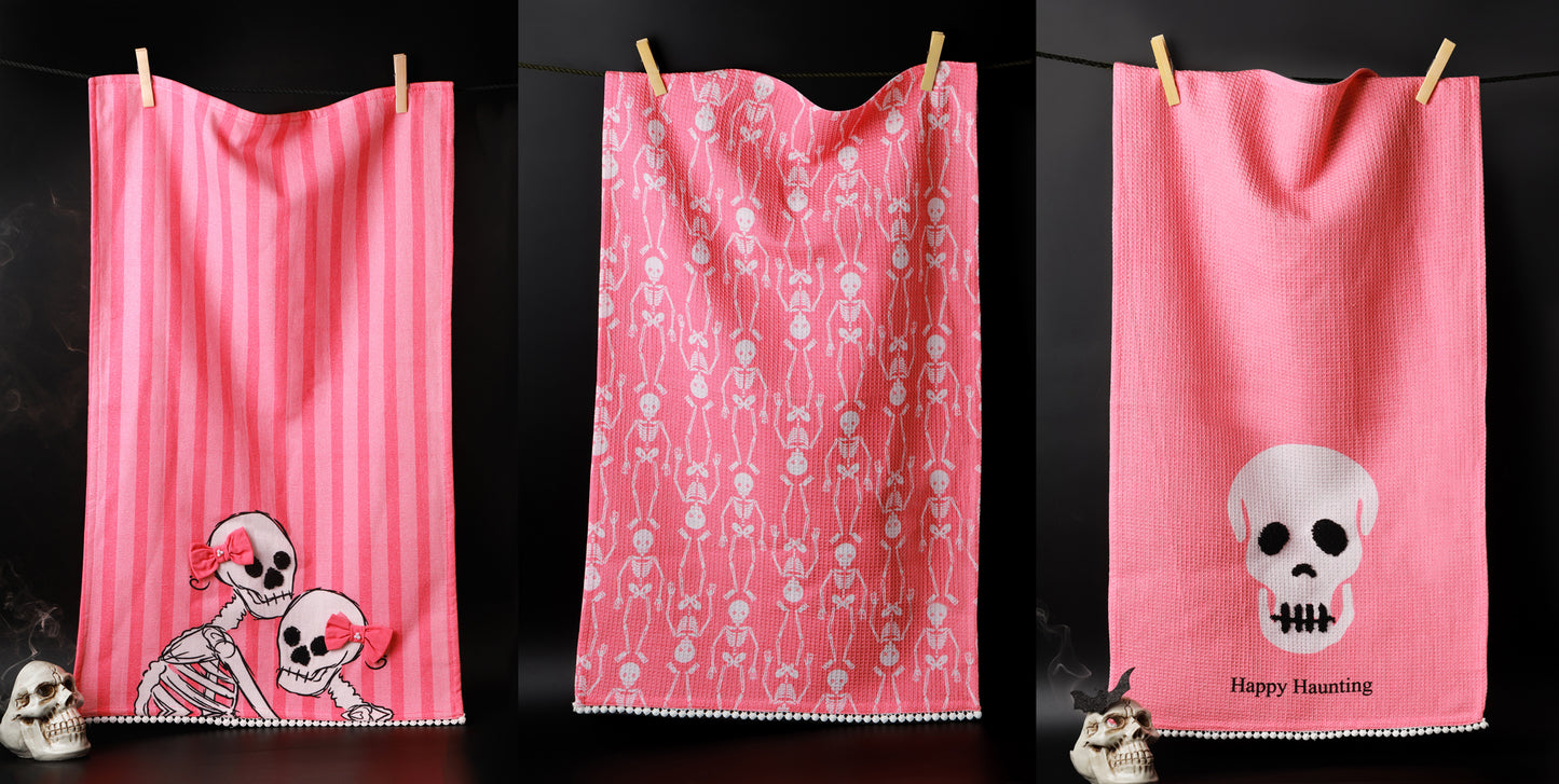 The "Pink & Spooky" Artisan Kitchen Tea Towel Set of 3