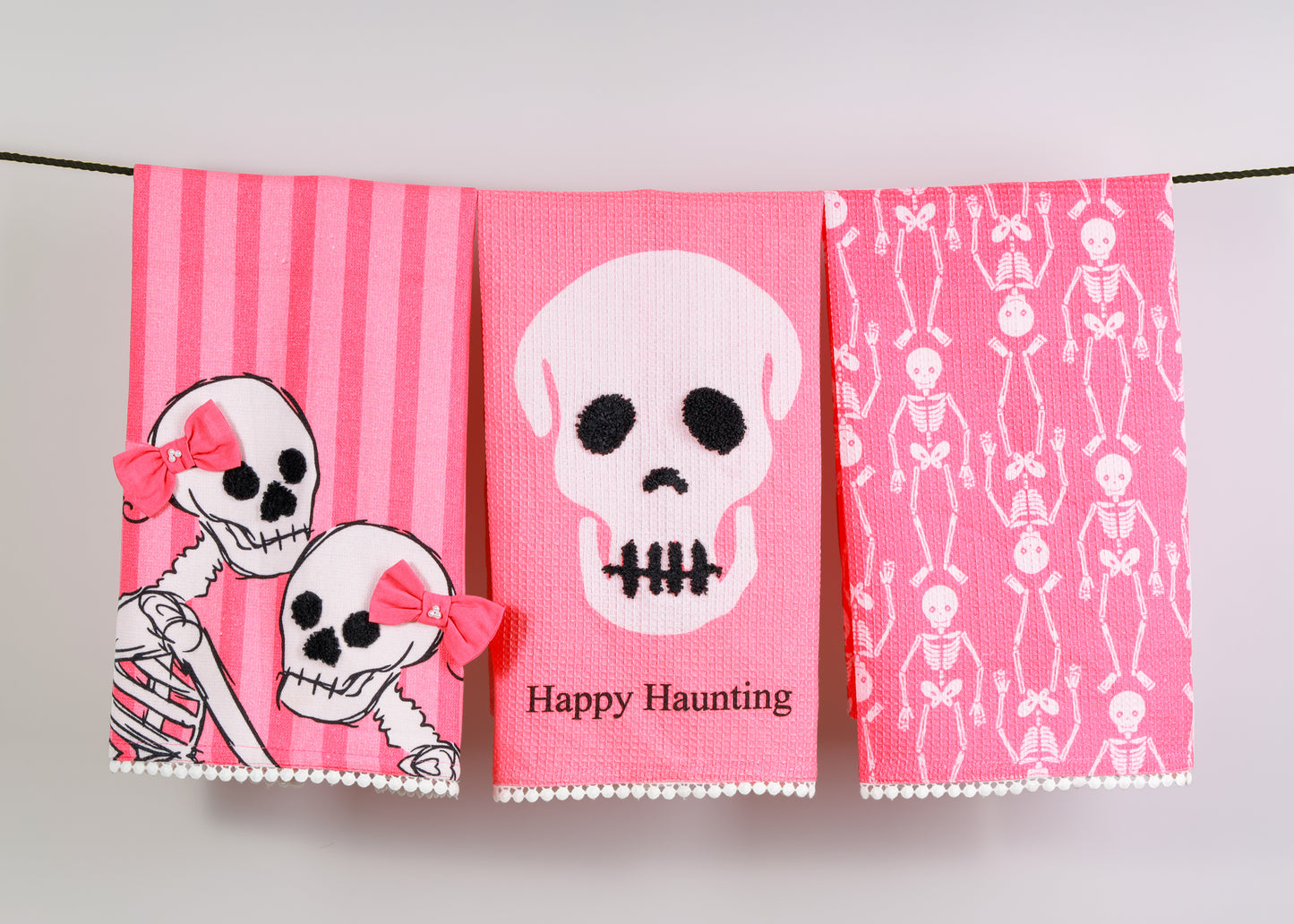 The "Pink & Spooky" Artisan Kitchen Tea Towel Set of 3