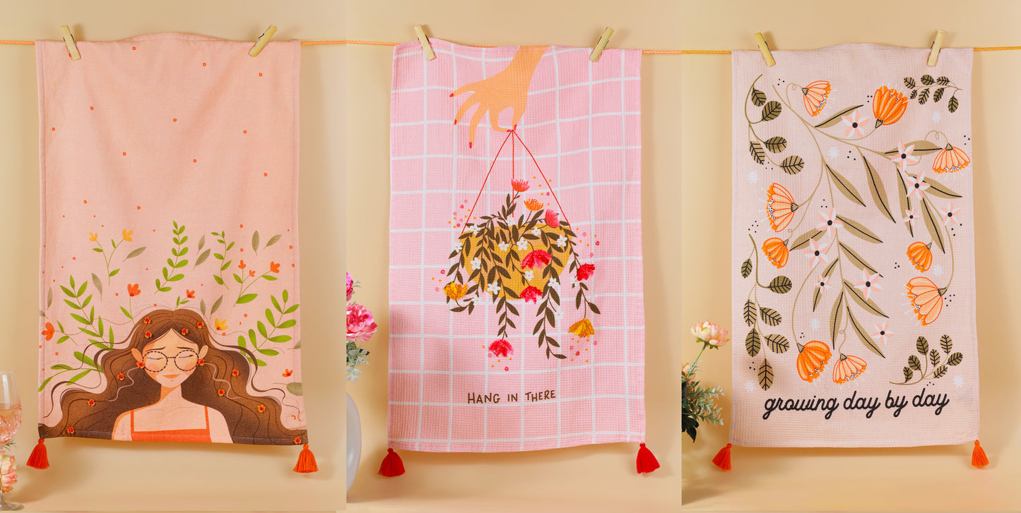 The "Blush Bloom" Artisan Kitchen Tea Towel Set of 3