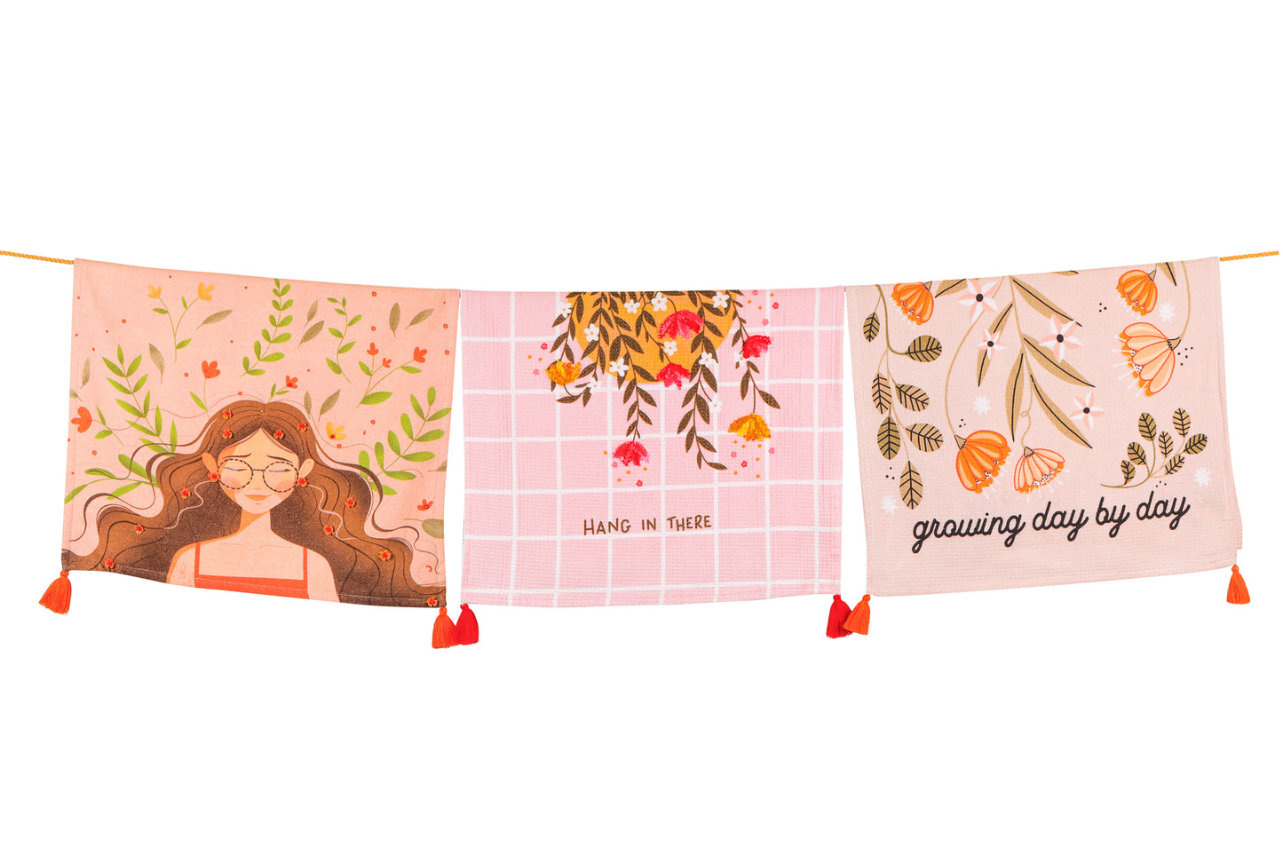 The "Blush Bloom" Artisan Kitchen Tea Towel Set of 3