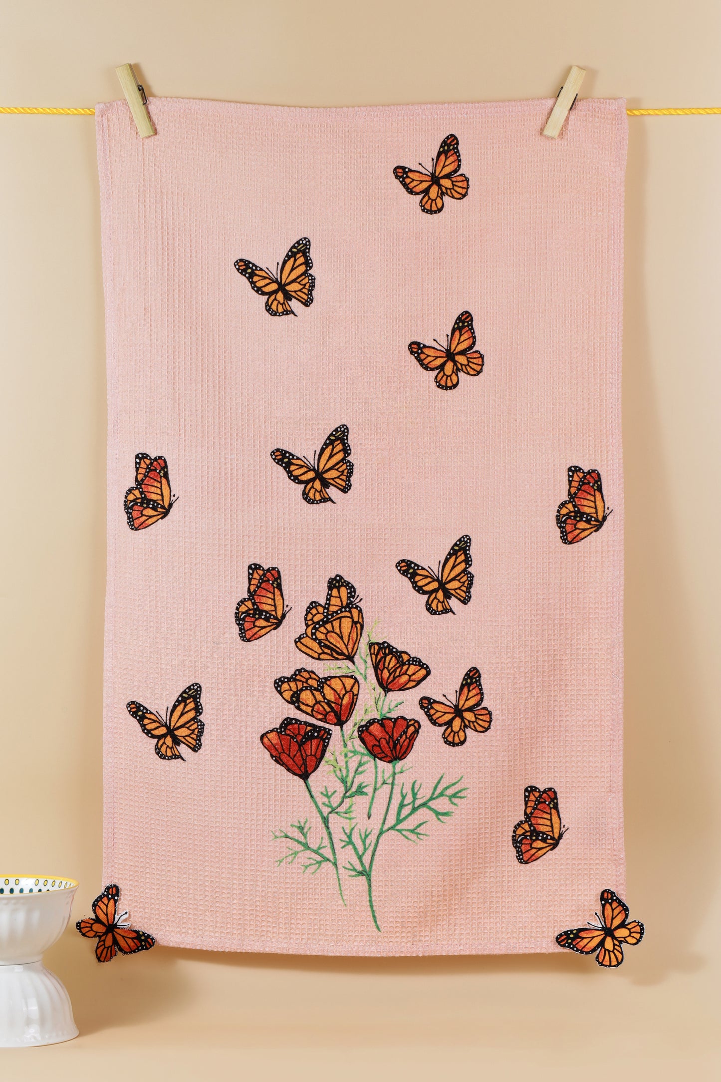 The "Monarch's Garden" Artisan Kitchen Tea Towel Set of 3