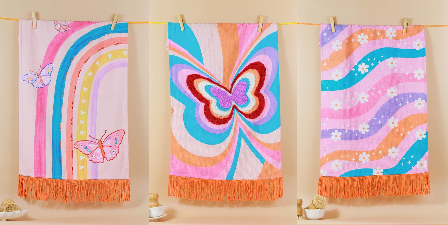 The "Groovy Gardens" Artisan Kitchen Tea Towel Set of 3