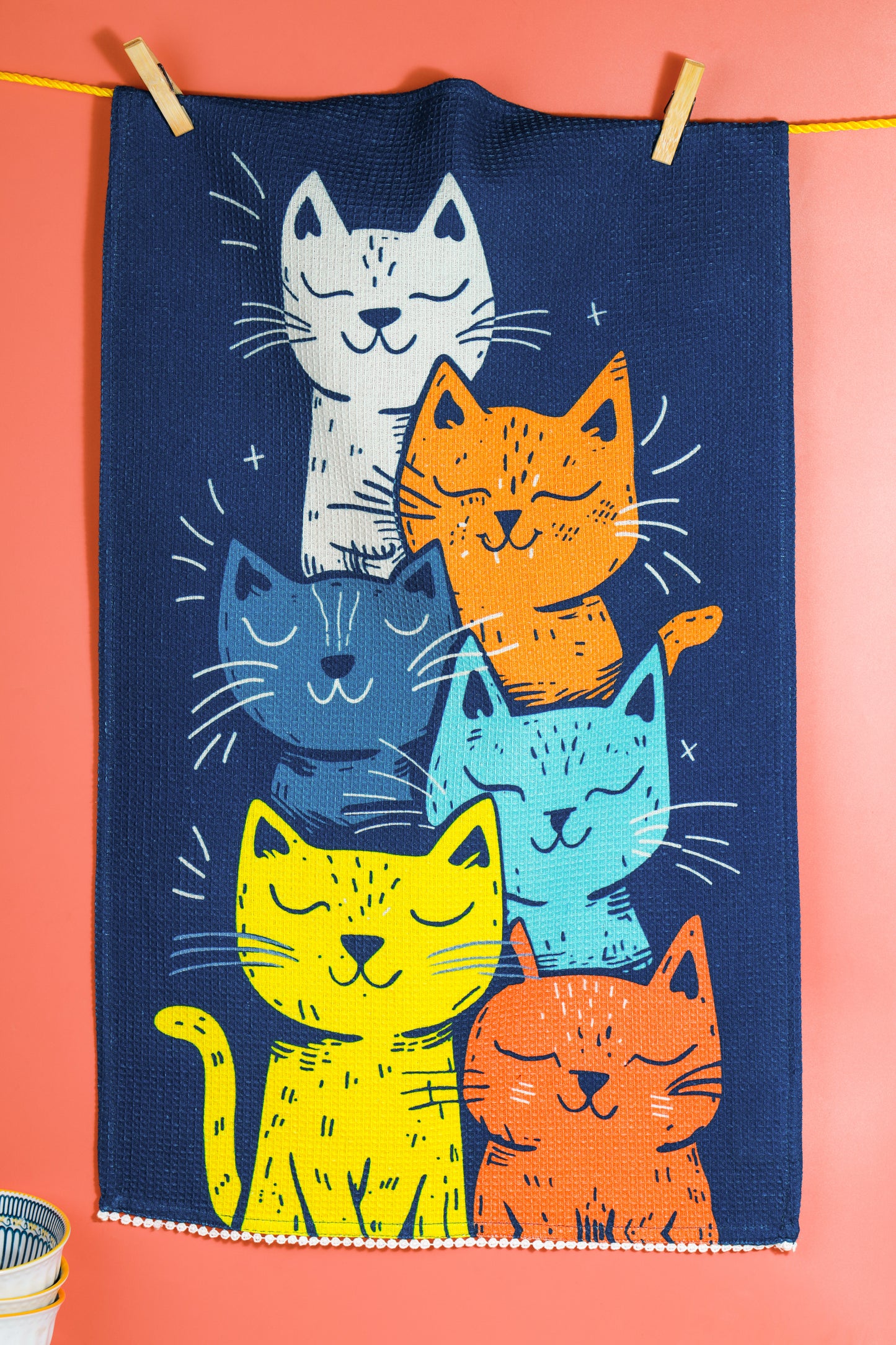 The "Cool Cats" Artisan Kitchen Tea Towel Set of 3