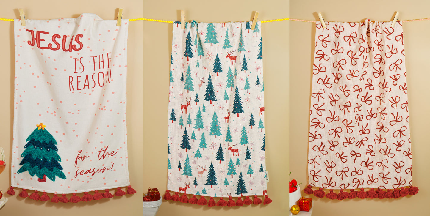 The "Holiday Blessings" Artisan Kitchen Tea Towel Set of 3