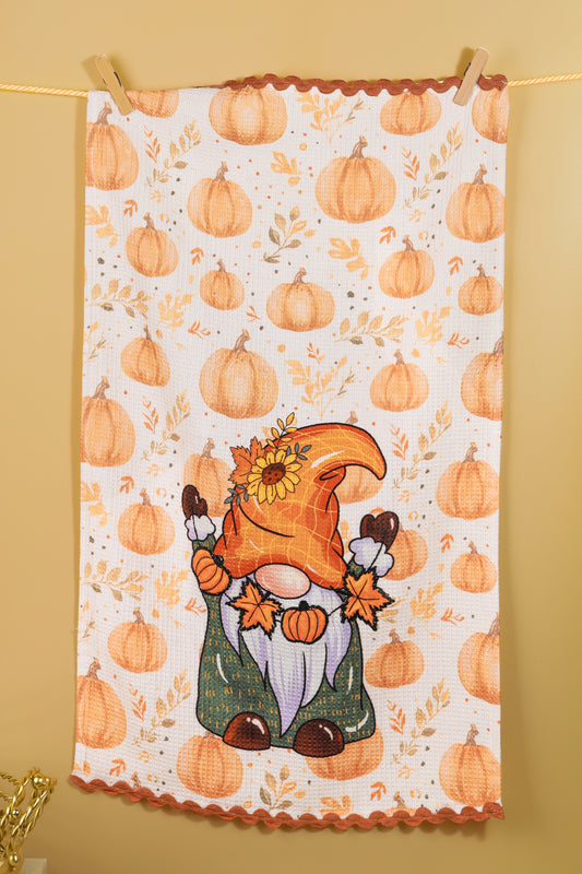 The "Autumn Harvest Gnome" Artisan Kitchen Tea Towel Set of 3