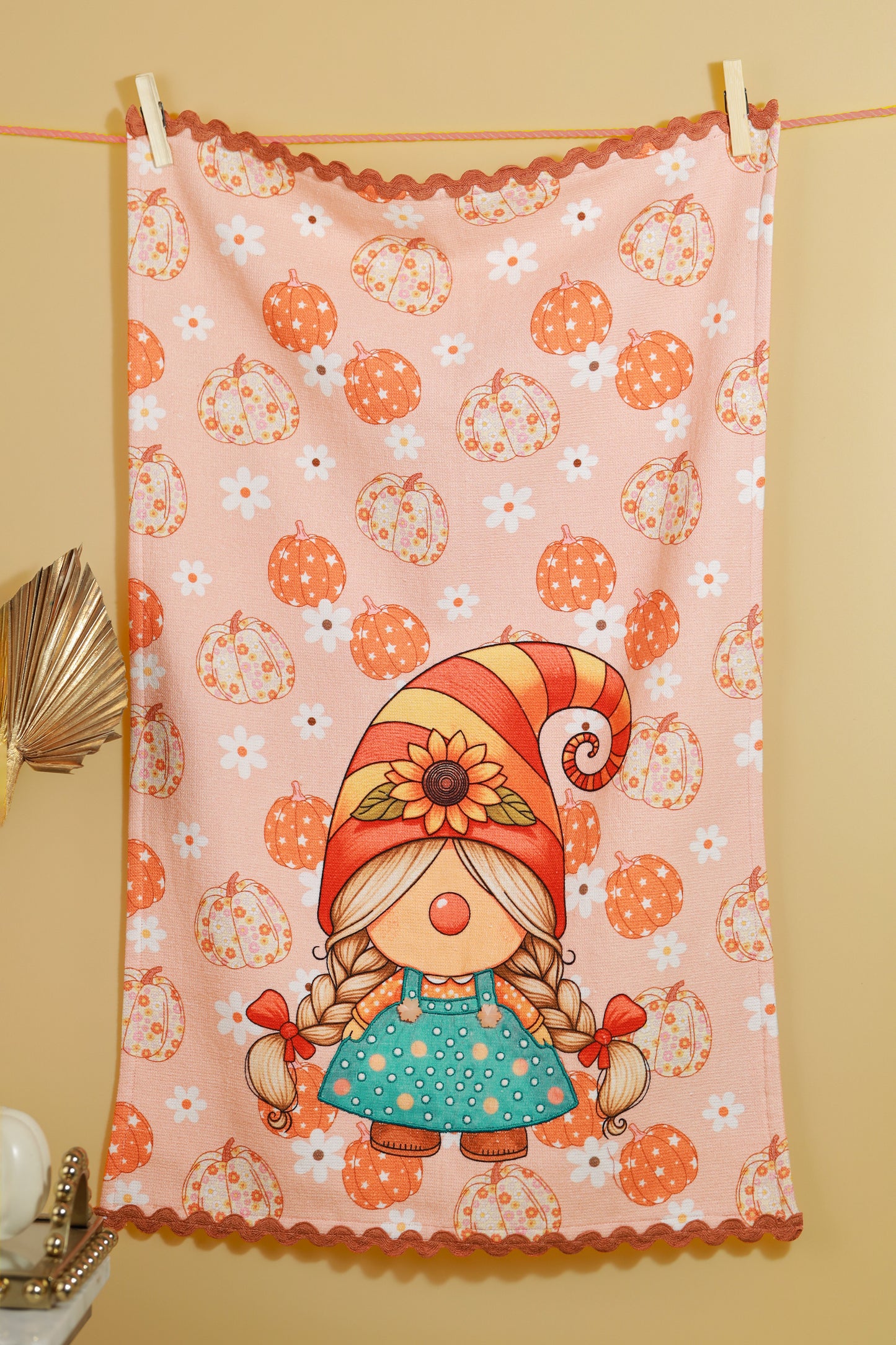 The "Autumn Harvest Gnome" Artisan Kitchen Tea Towel Set of 3