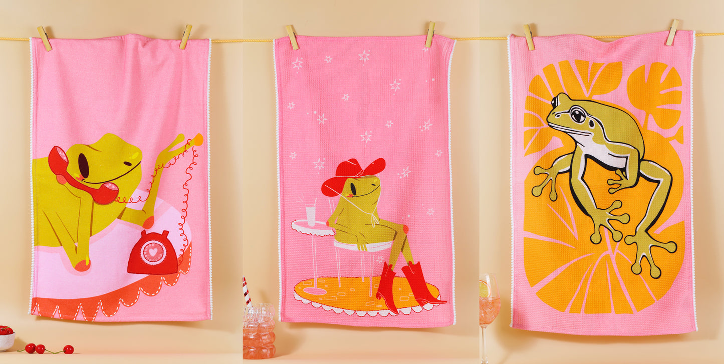 The "Lily Pad Luncheon" Artisan Kitchen Tea Towel Set of 3