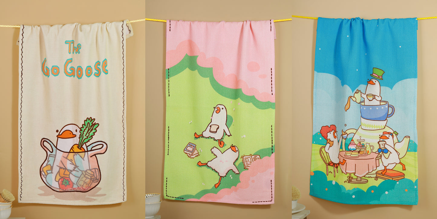 The "Gaggle of Geese" Artisan Kitchen Tea Towel Set of 3