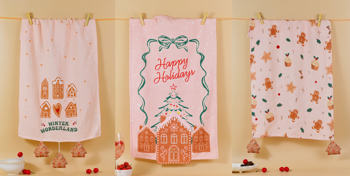 The "Gingerbread Cheer" Artisan Kitchen Tea Towel Set of 3