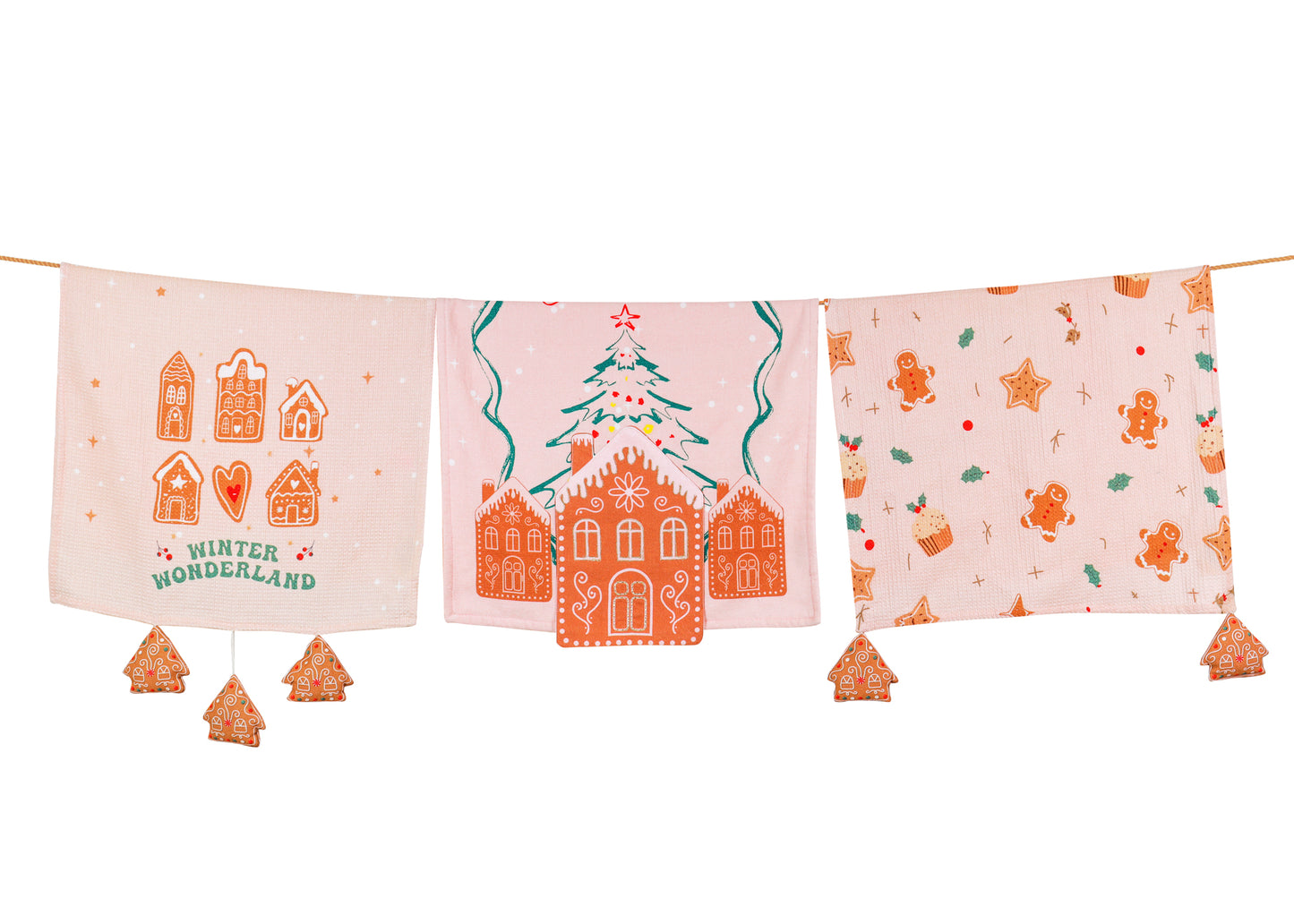 The "Gingerbread Cheer" Artisan Kitchen Tea Towel Set of 3