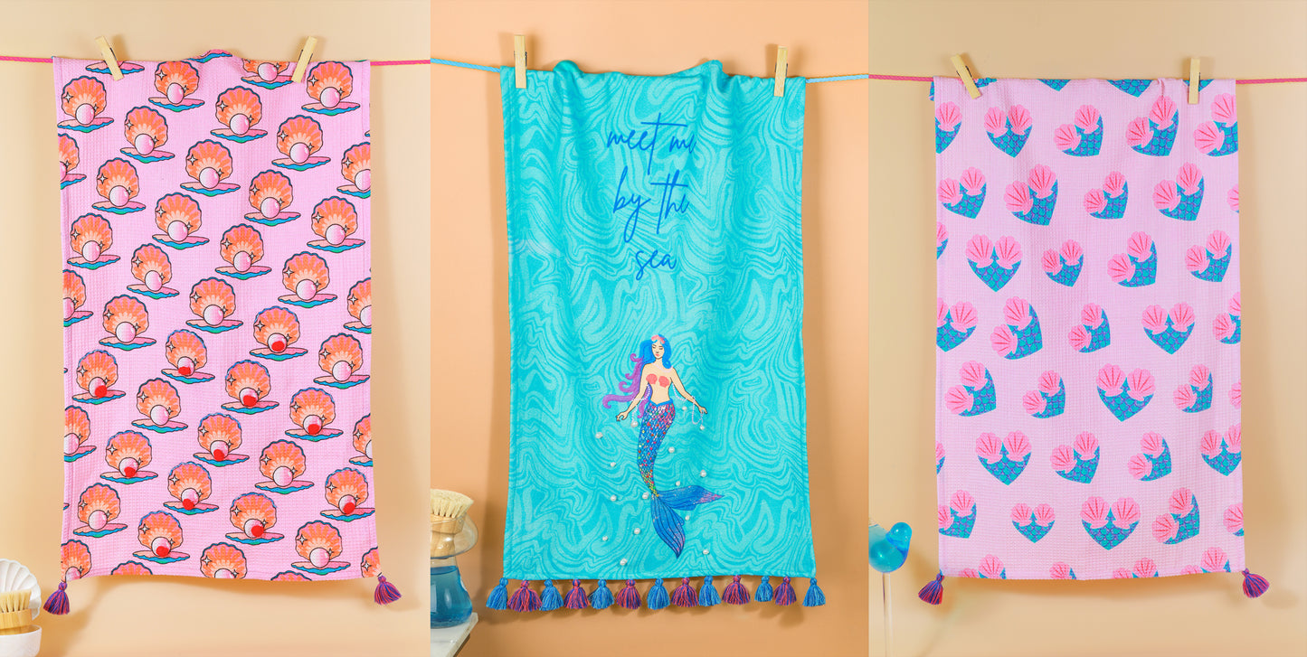 The "Mermaid Cove" Artisan Kitchen Tea Towel Set of 3