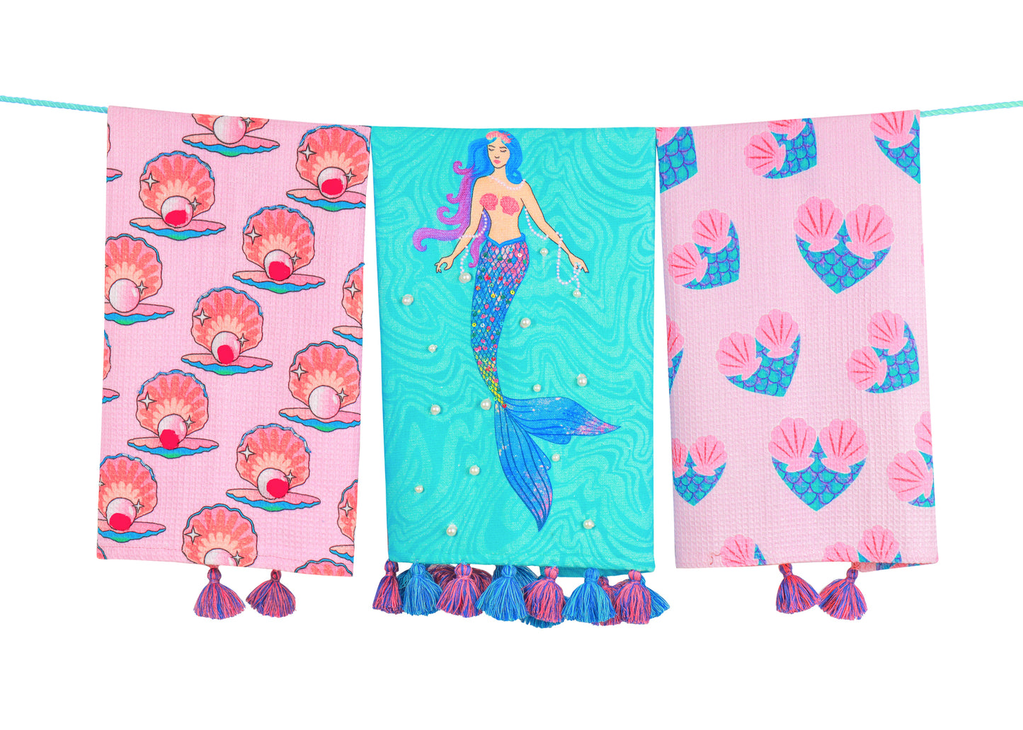 The "Mermaid Cove" Artisan Kitchen Tea Towel Set of 3