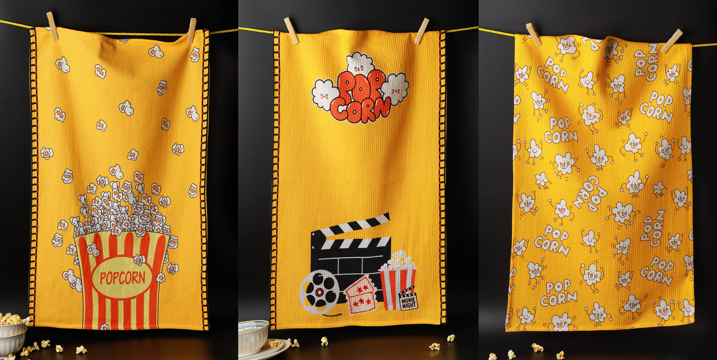 The "Movie Night" Artisan Kitchen Tea Towel Set of 3