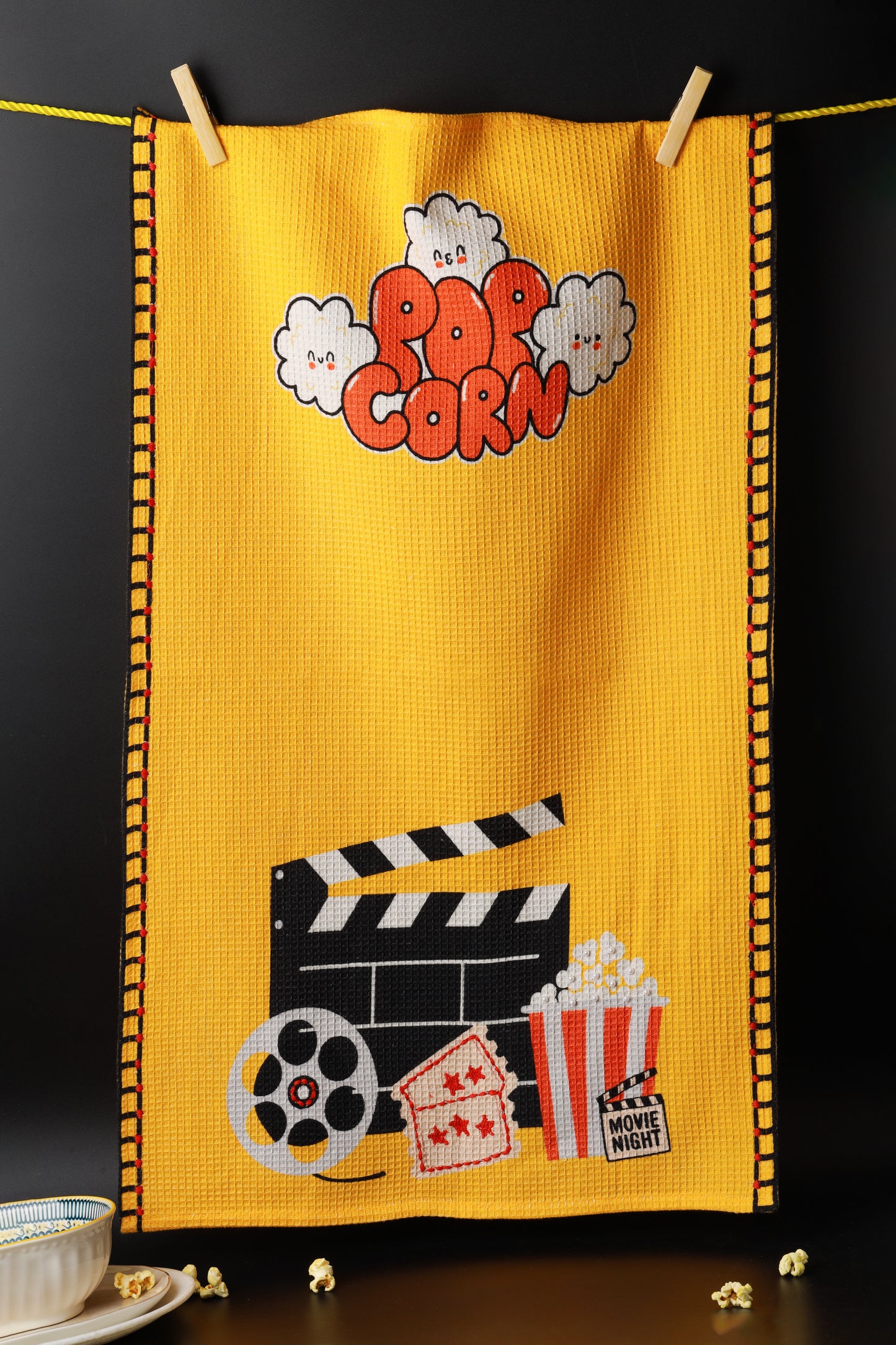 The "Movie Night" Artisan Kitchen Tea Towel Set of 3