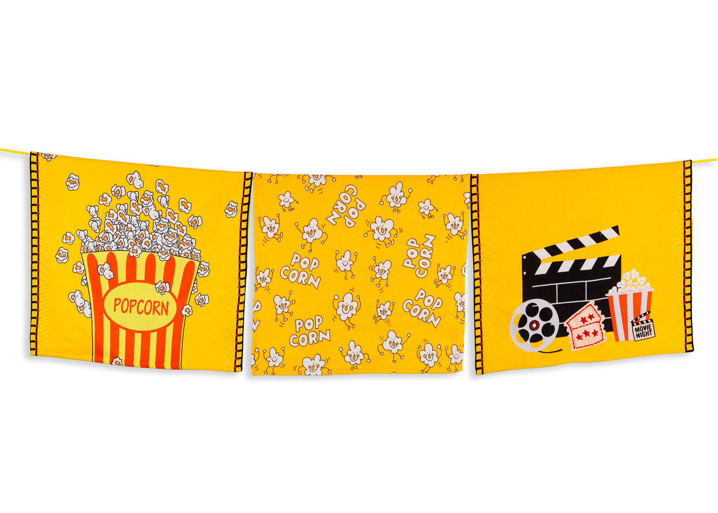 The "Movie Night" Artisan Kitchen Tea Towel Set of 3