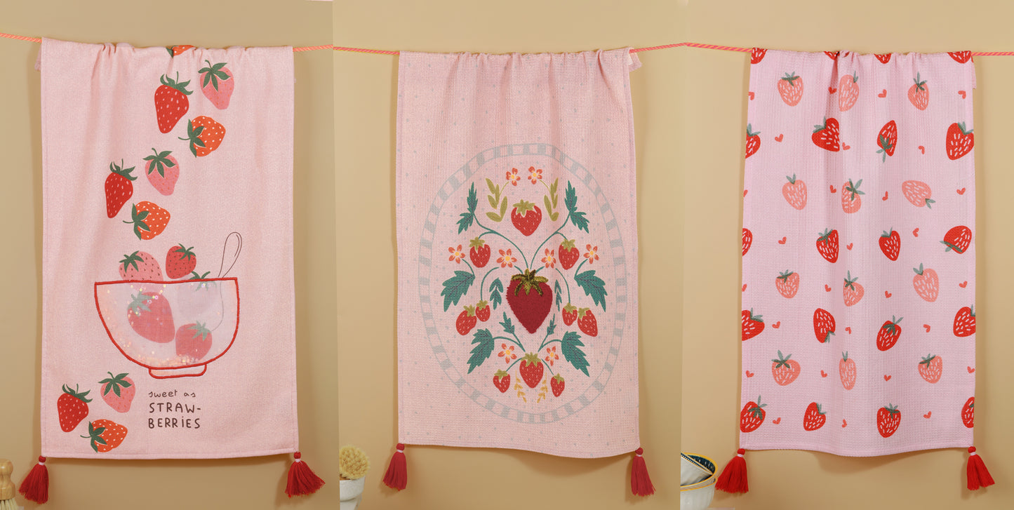 The "Strawberry Fields Forever" Artisan Kitchen Tea Towel Set of 3