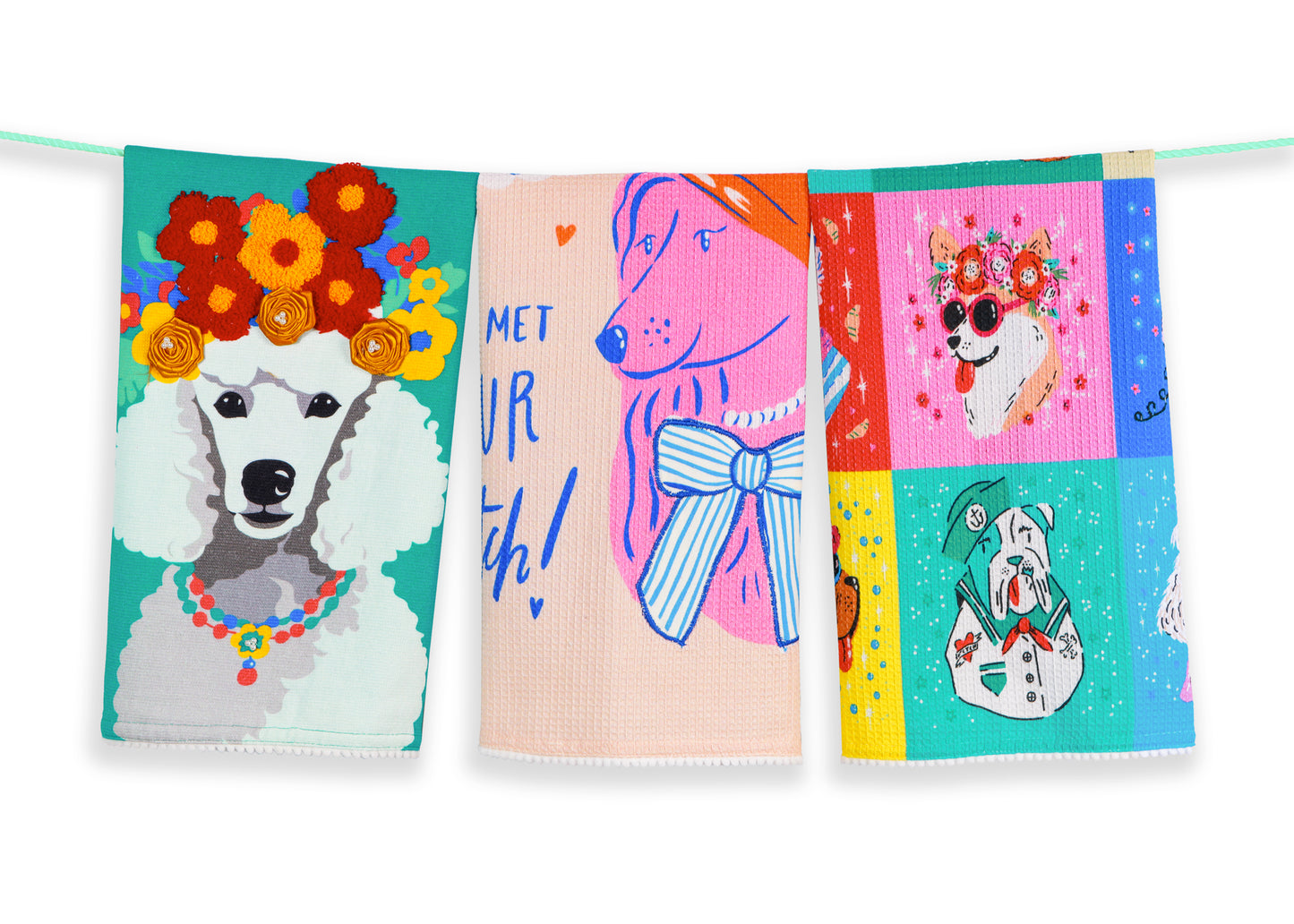 The "Chic Canine Couture" Artisan Kitchen Tea Towel Set of 3