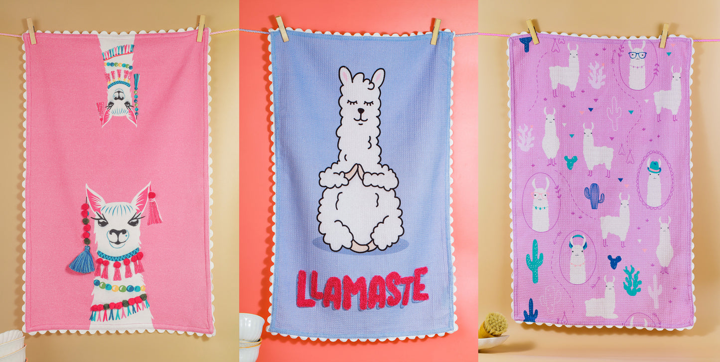 The "Llamaste" Artisan Kitchen Tea Towel Set of 3