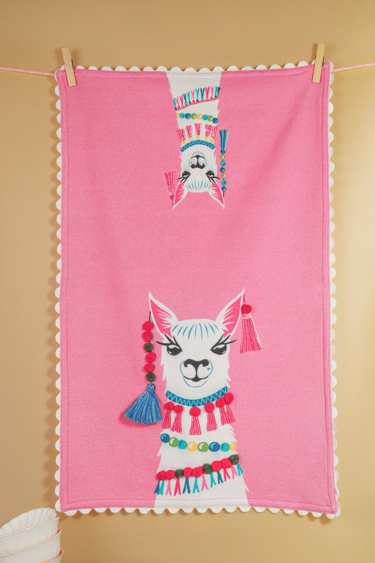 The "Llamaste" Artisan Kitchen Tea Towel Set of 3