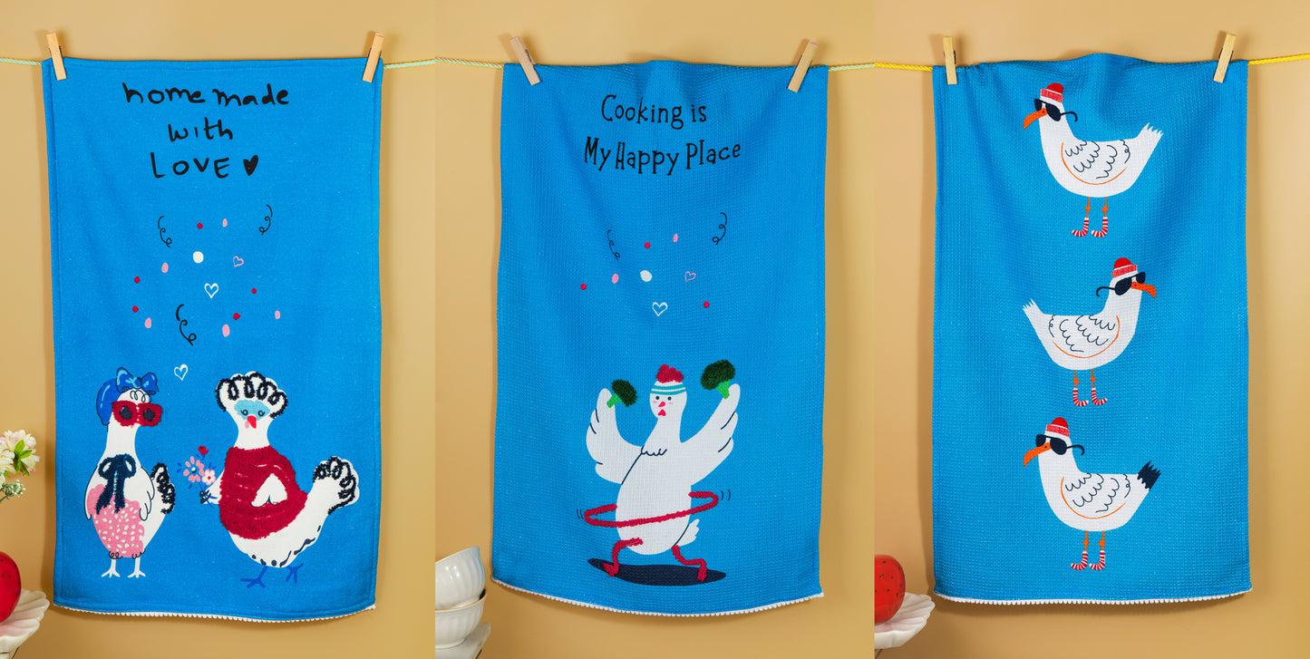 The "Happy Place" Artisan Kitchen Tea Towel Set of 3