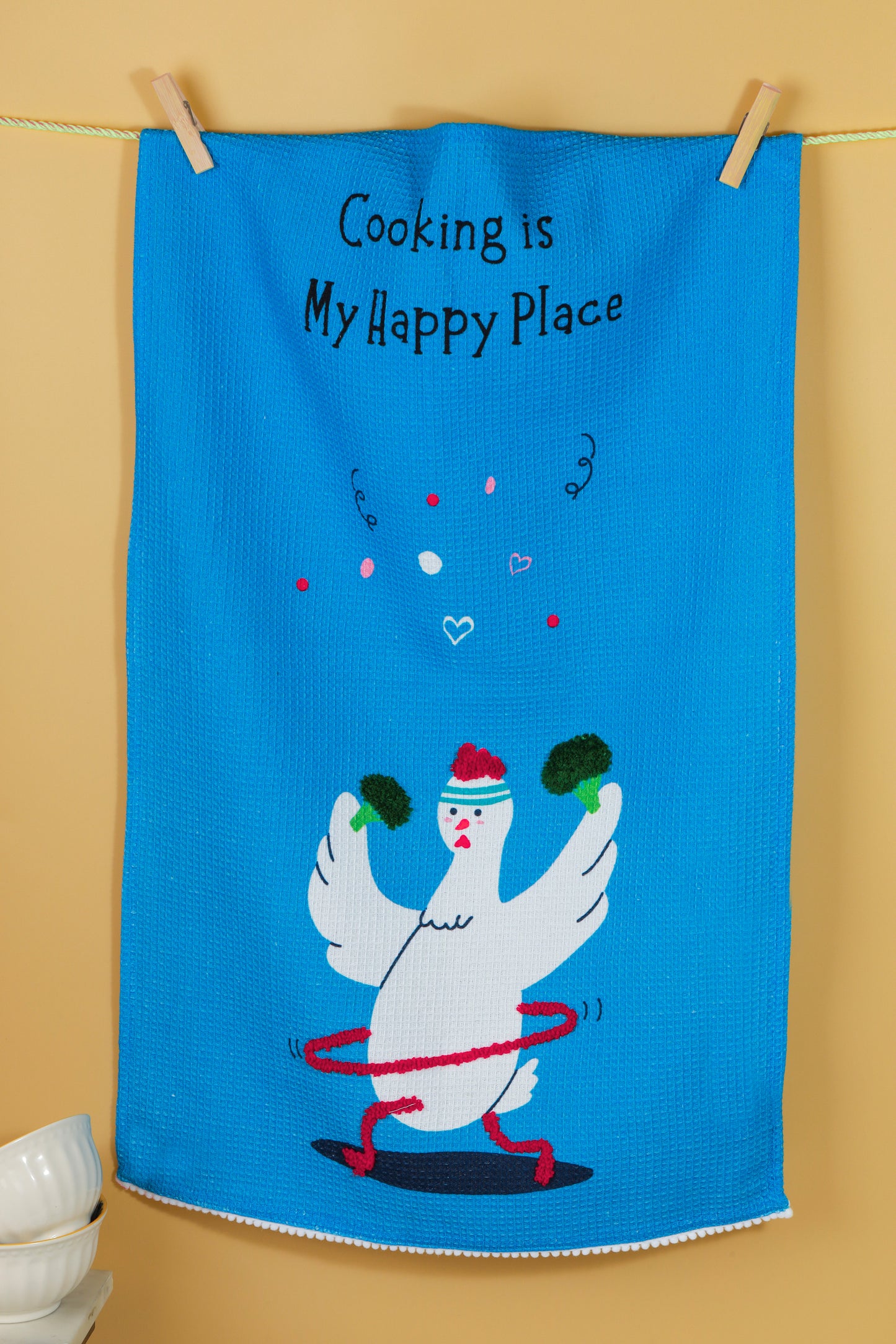 The "Happy Place" Artisan Kitchen Tea Towel Set of 3