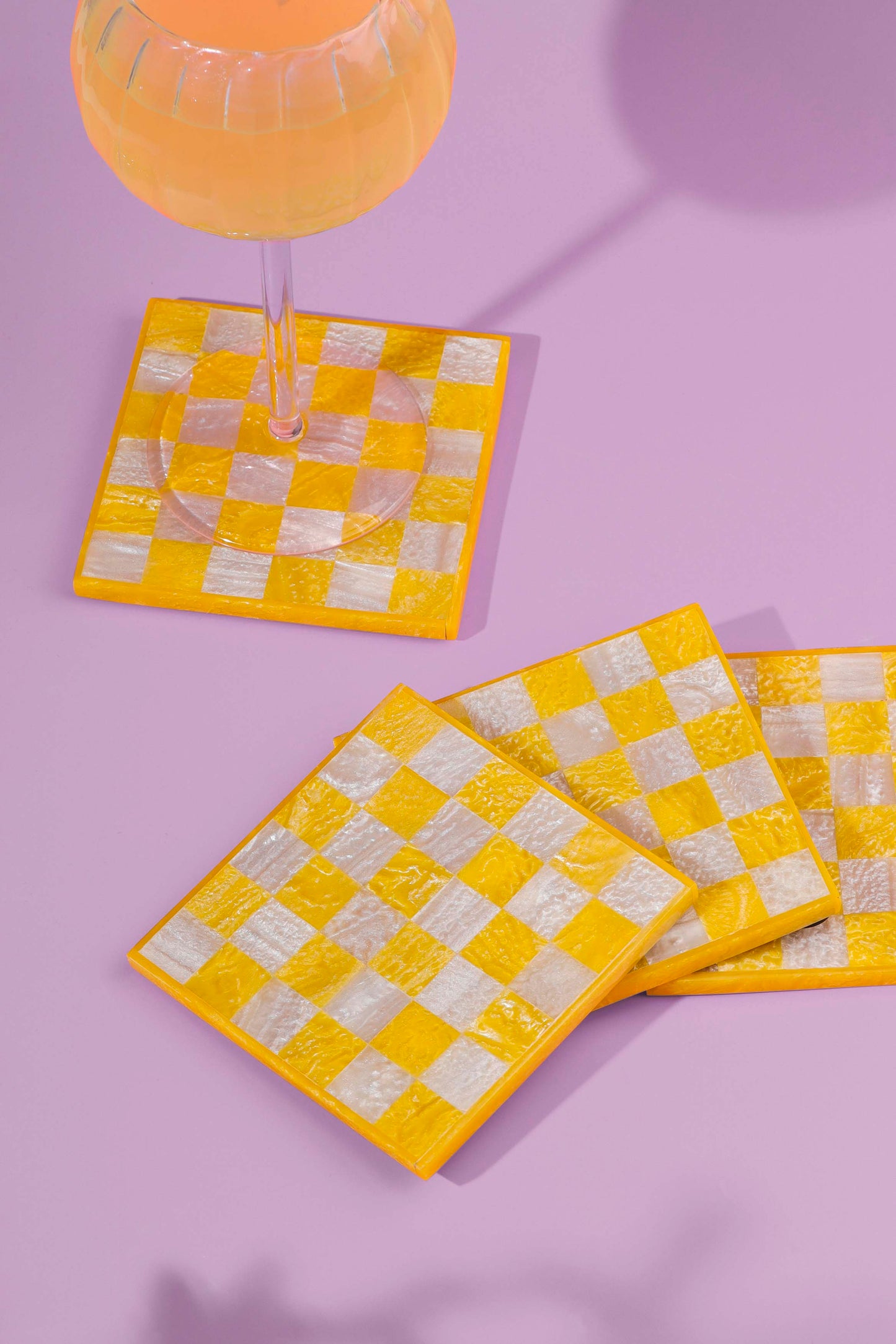 Citrine Checker Resin Coaster Set