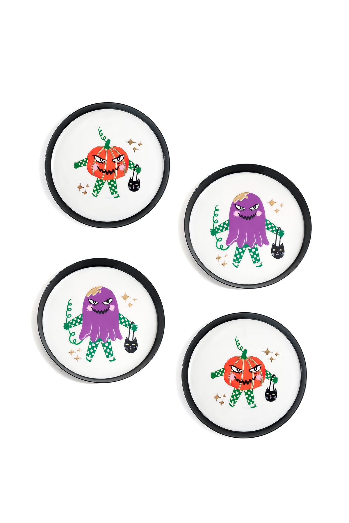 Trick-or-Treat Mischief Gold Foil Metal Coaster Set – Set of 4
