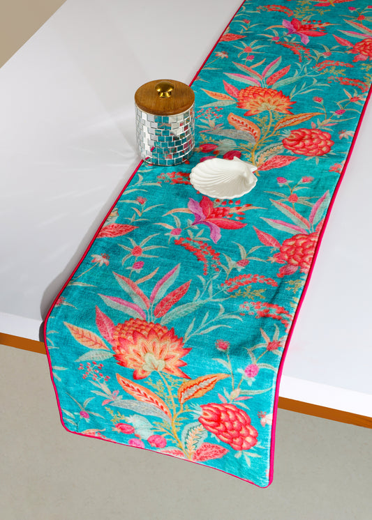 Opulent Sapphire Garden Velvet Runner