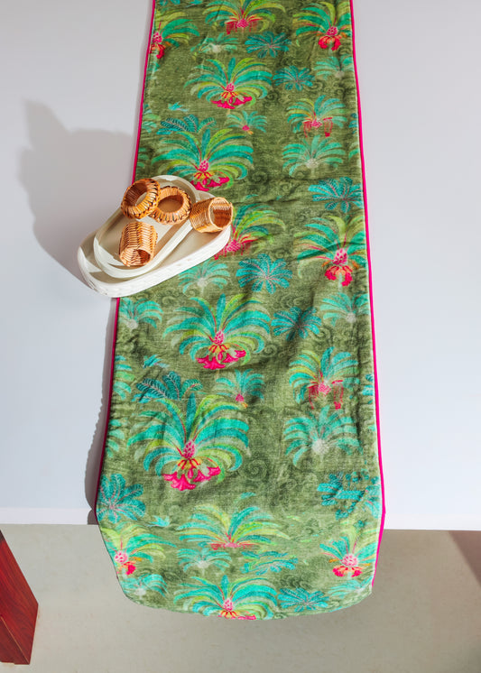 Palatial Verdant Oasis Velvet Table Runner