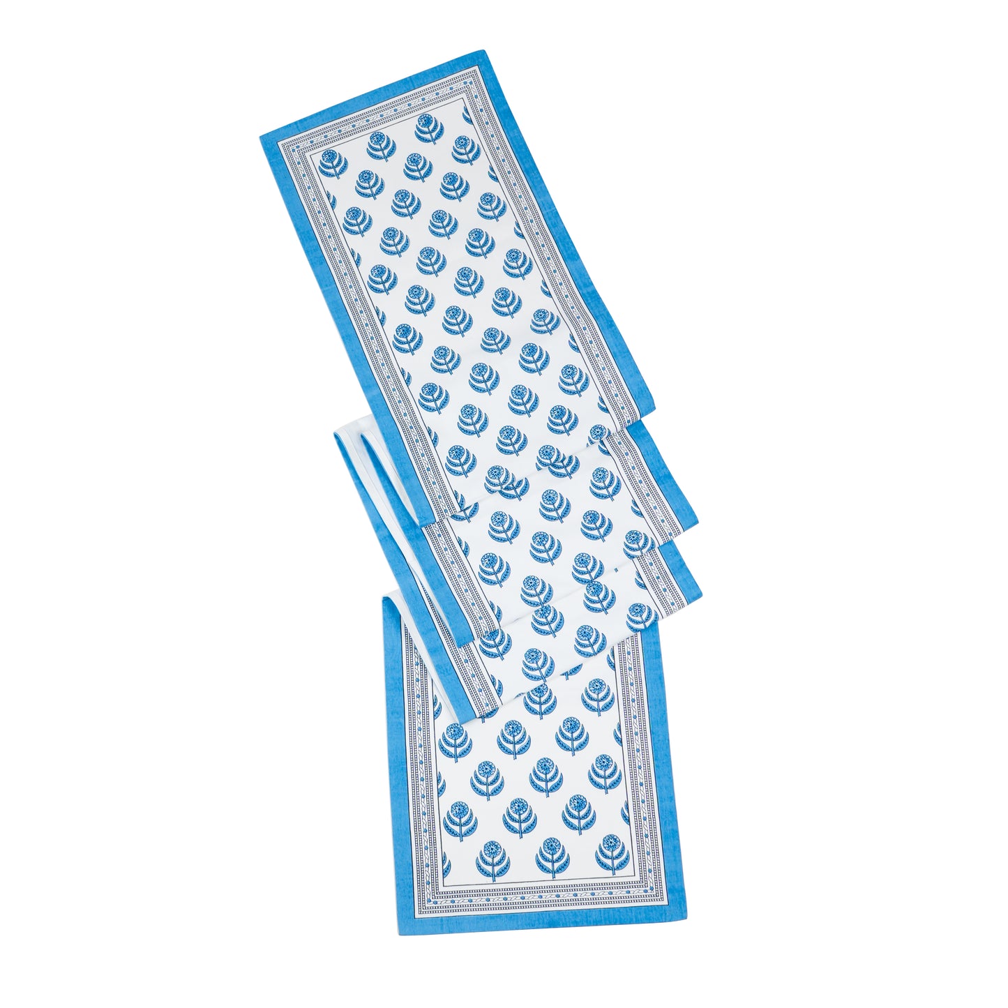 Blue Blooms Block Print Cotton Table Runner