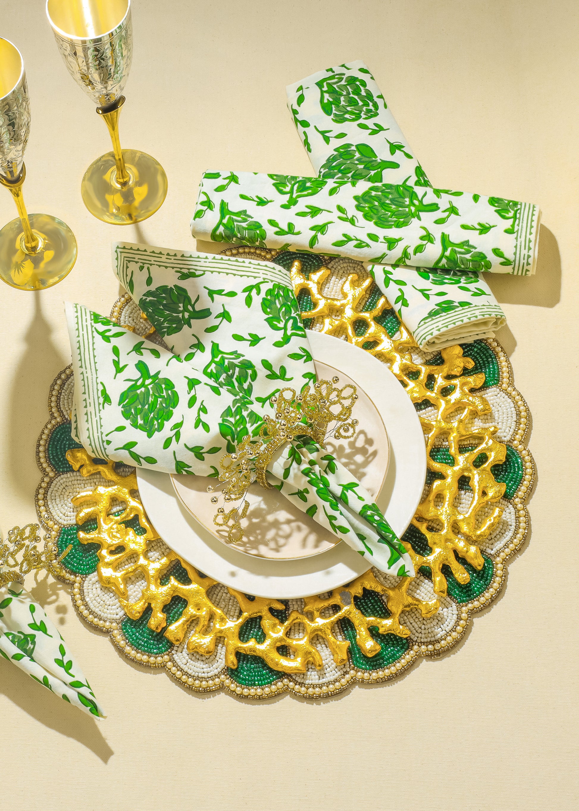 Green Artichoke Bliss Block Print Cotton Napkins tiramisuusa