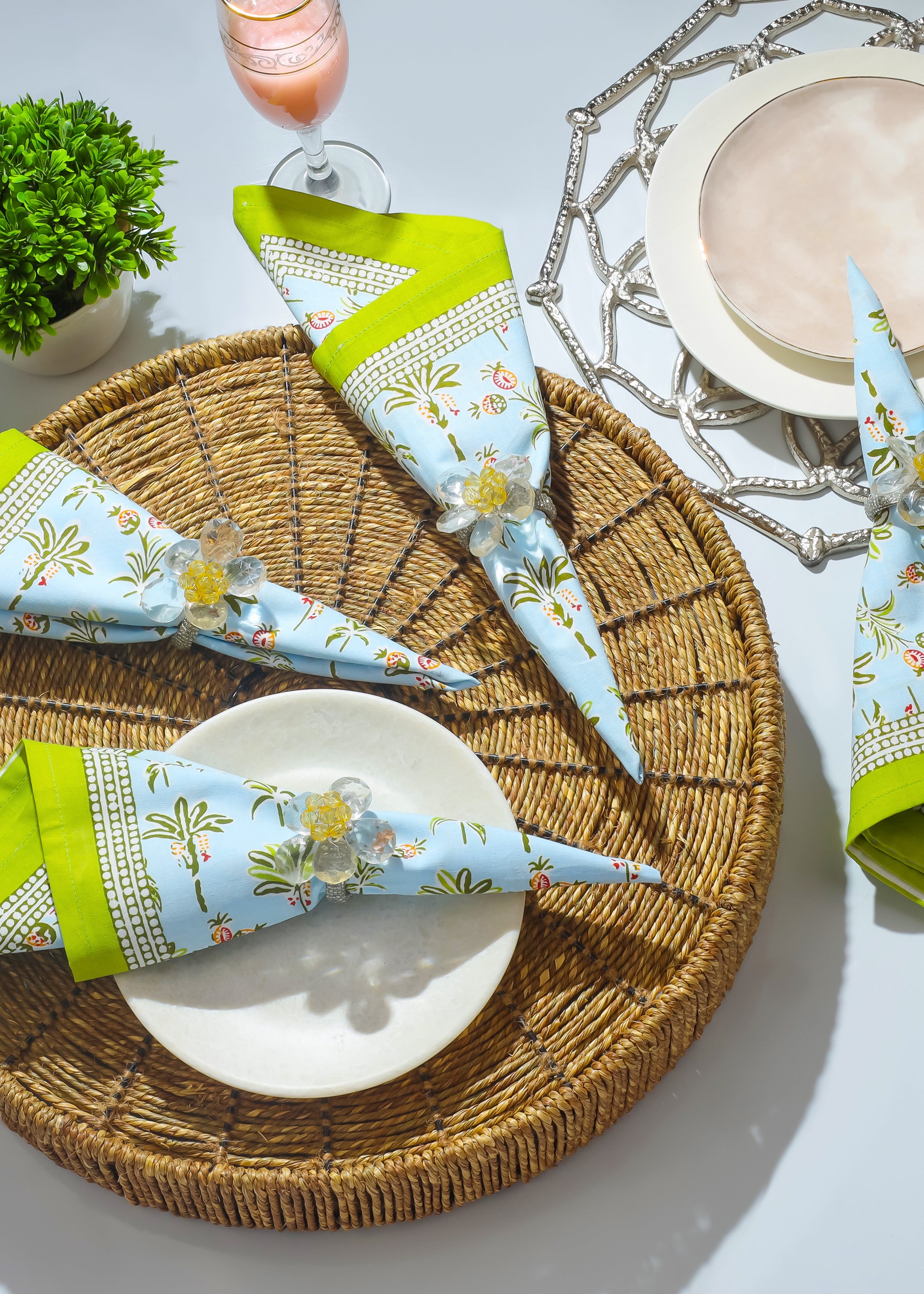 Tropical Opulence Block Print Cotton Napkins tiramisuusa