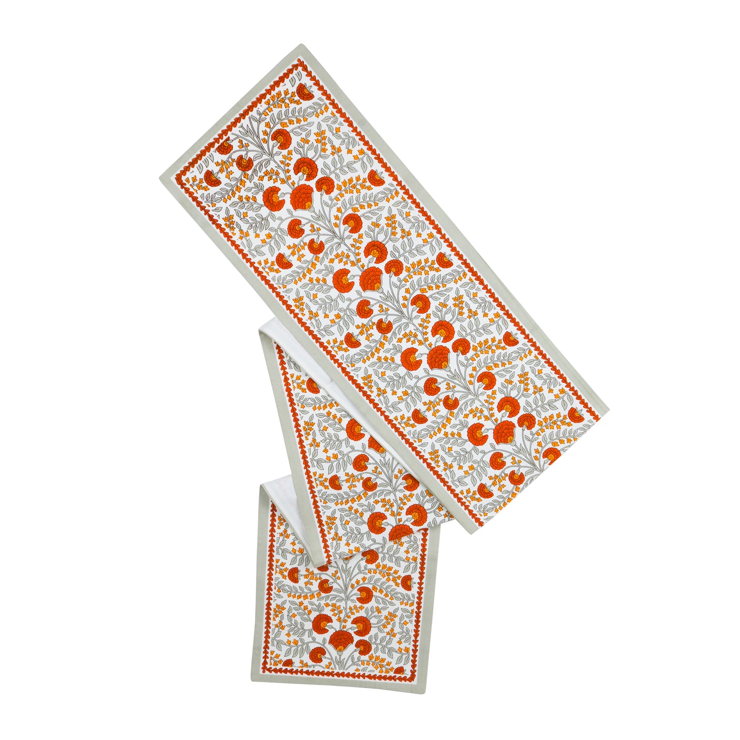 Scarlet & Slate: Floral Block Print Cotton Table Runner tiramisuusa