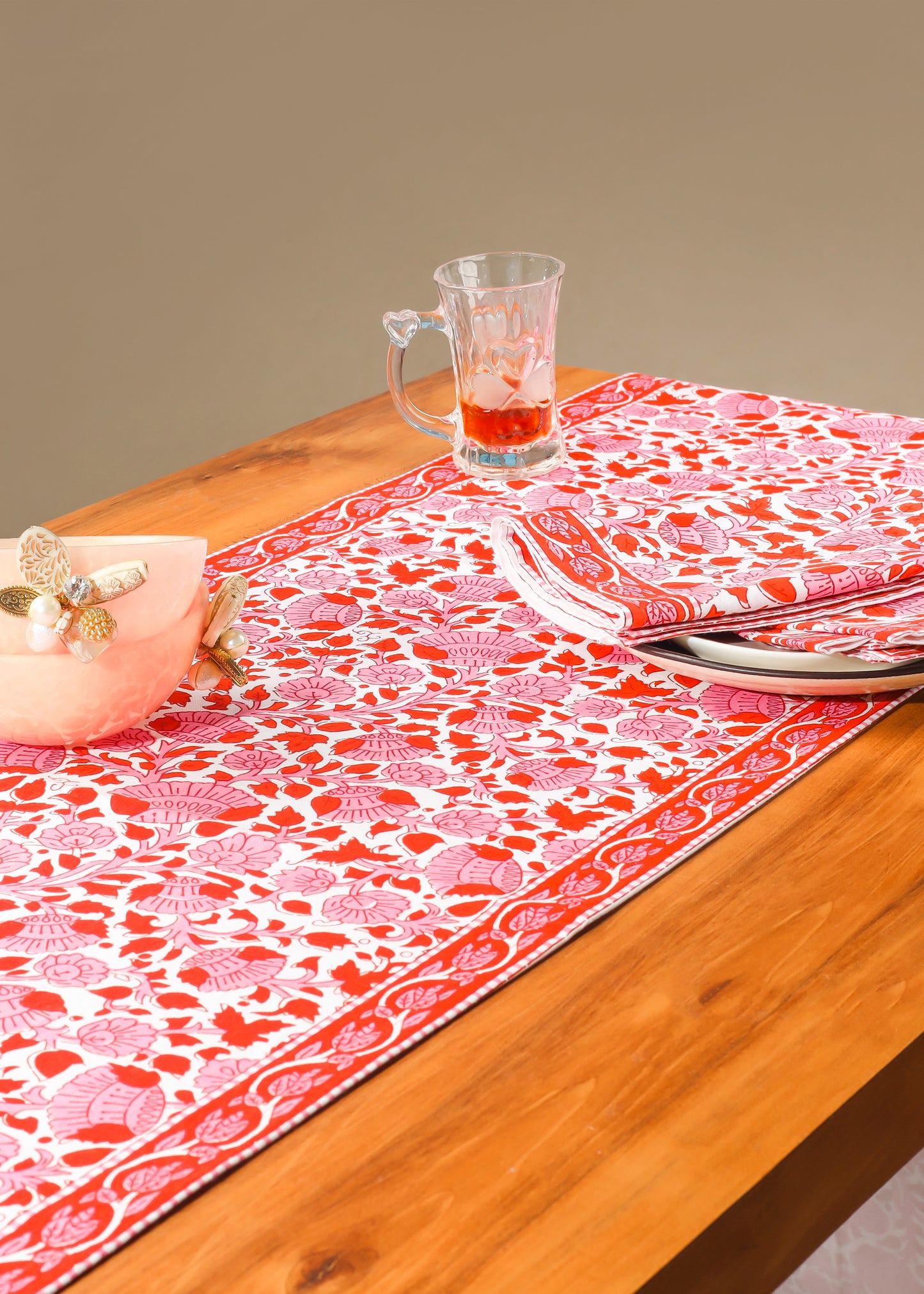 Crimson Infusion Block Print Cotton Table Runner tiramisuusa