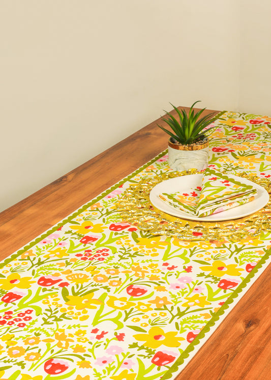 Spring Fling Block Print Cotton Table Runner tiramisuusa