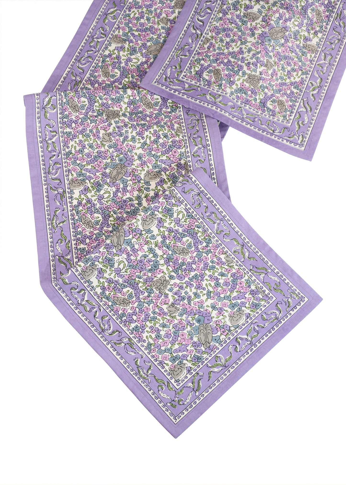 Lavender Blossom Block Print Cotton Table Runner