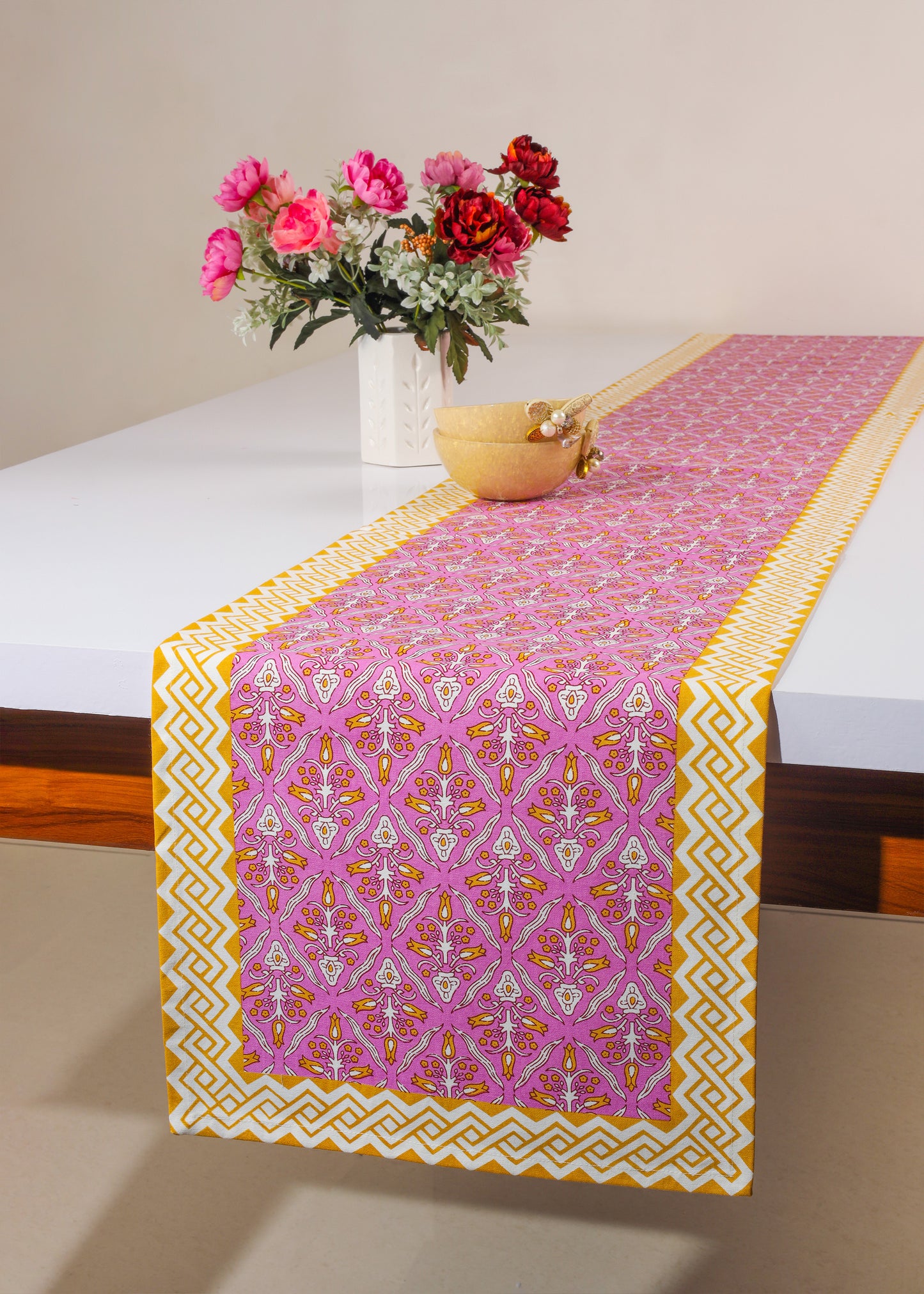 Orchid Luxe Block Print Cotton Table Runner tiramisuusa