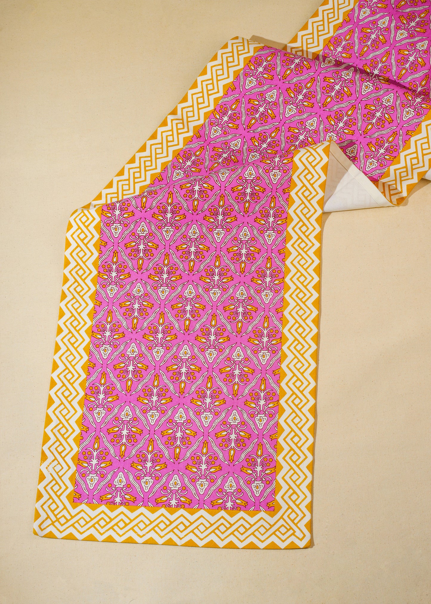 Orchid Luxe Block Print Cotton Table Runner tiramisuusa