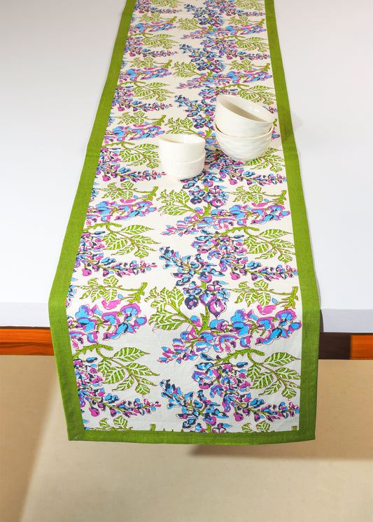 Bluebell Symphony Block Print Cotton Table Runner tiramisuusa