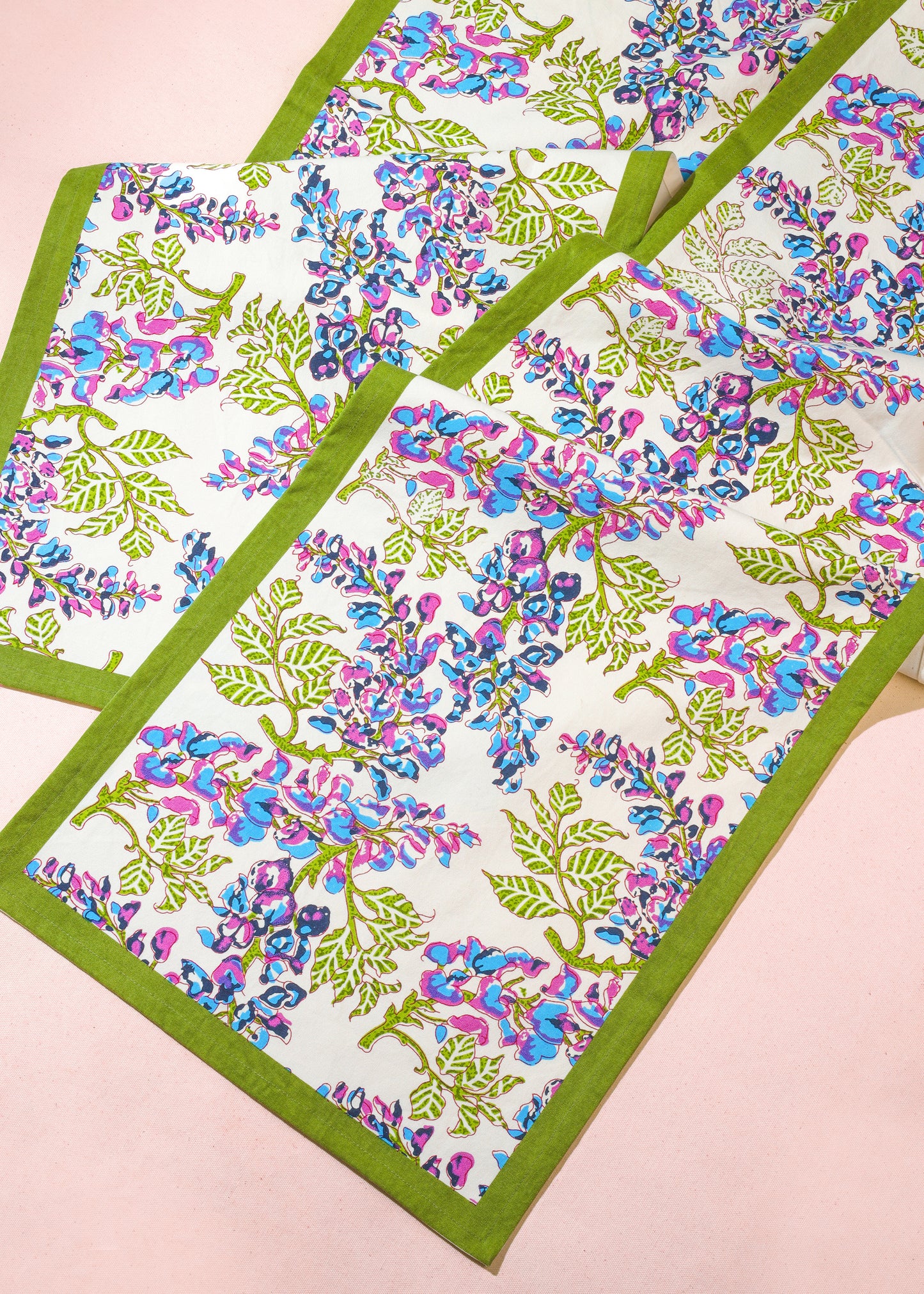 Bluebell Symphony Block Print Cotton Table Runner