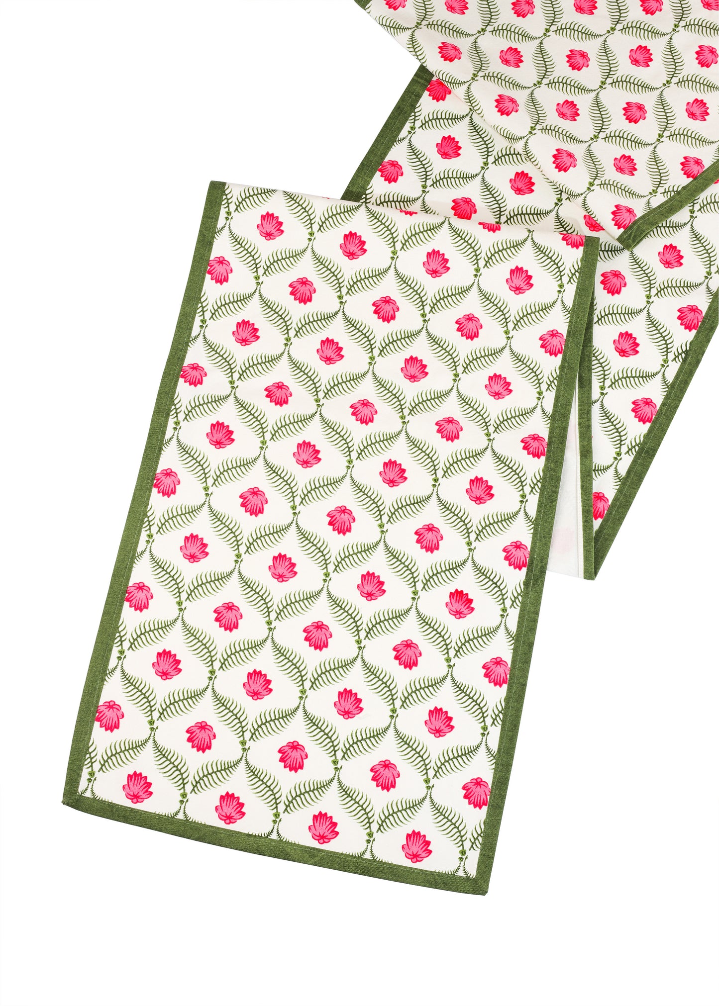 Lotus Garden Block Print Cotton Table Runner tiramisuusa