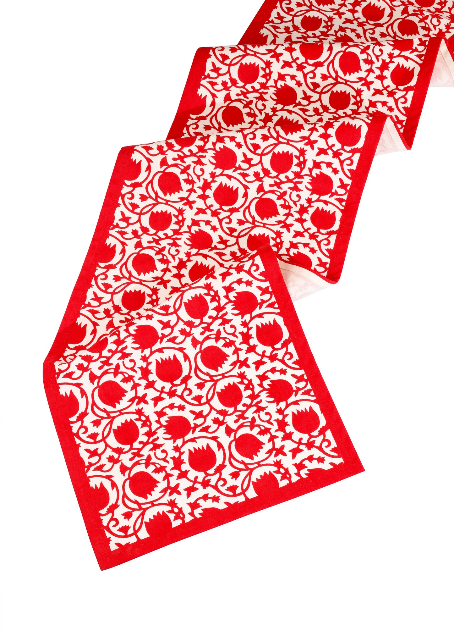 Crimson Bloom Block Print Cotton Table Runner tiramisuusa