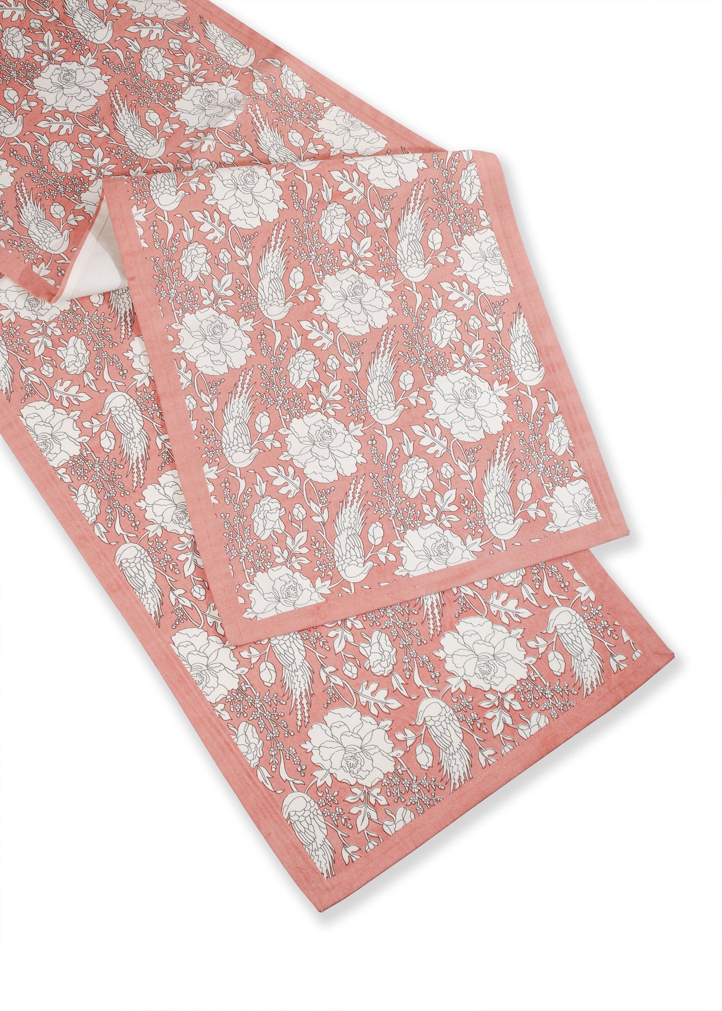 Peach Blossom Block Print Cotton Table Runner tiramisuusa