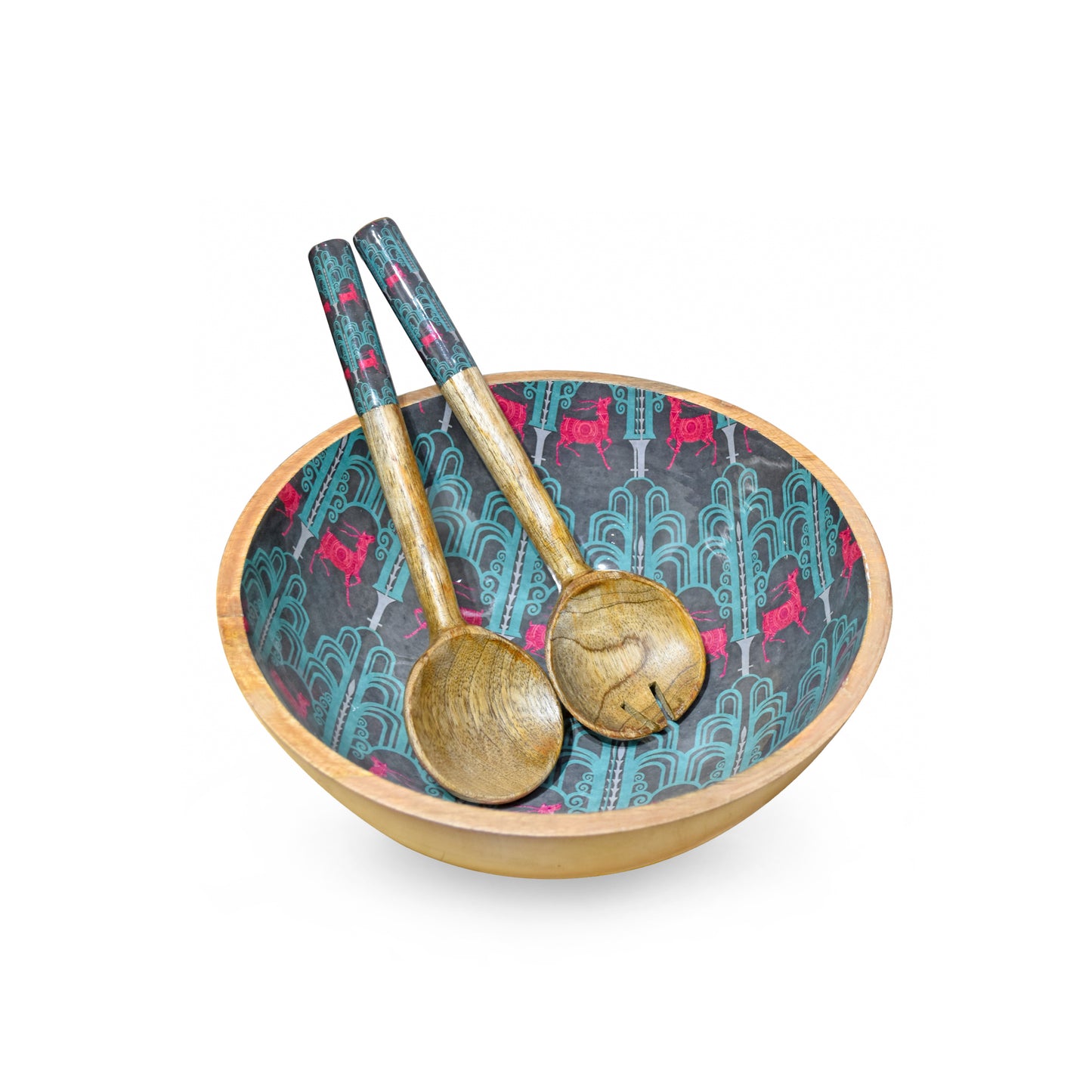 Deer Damask Salad Bowl with Salad Servers
