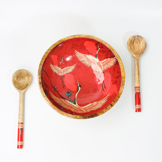 Crimson Flying Fauna Salad Bowl with Salad Servers tiramisuusa