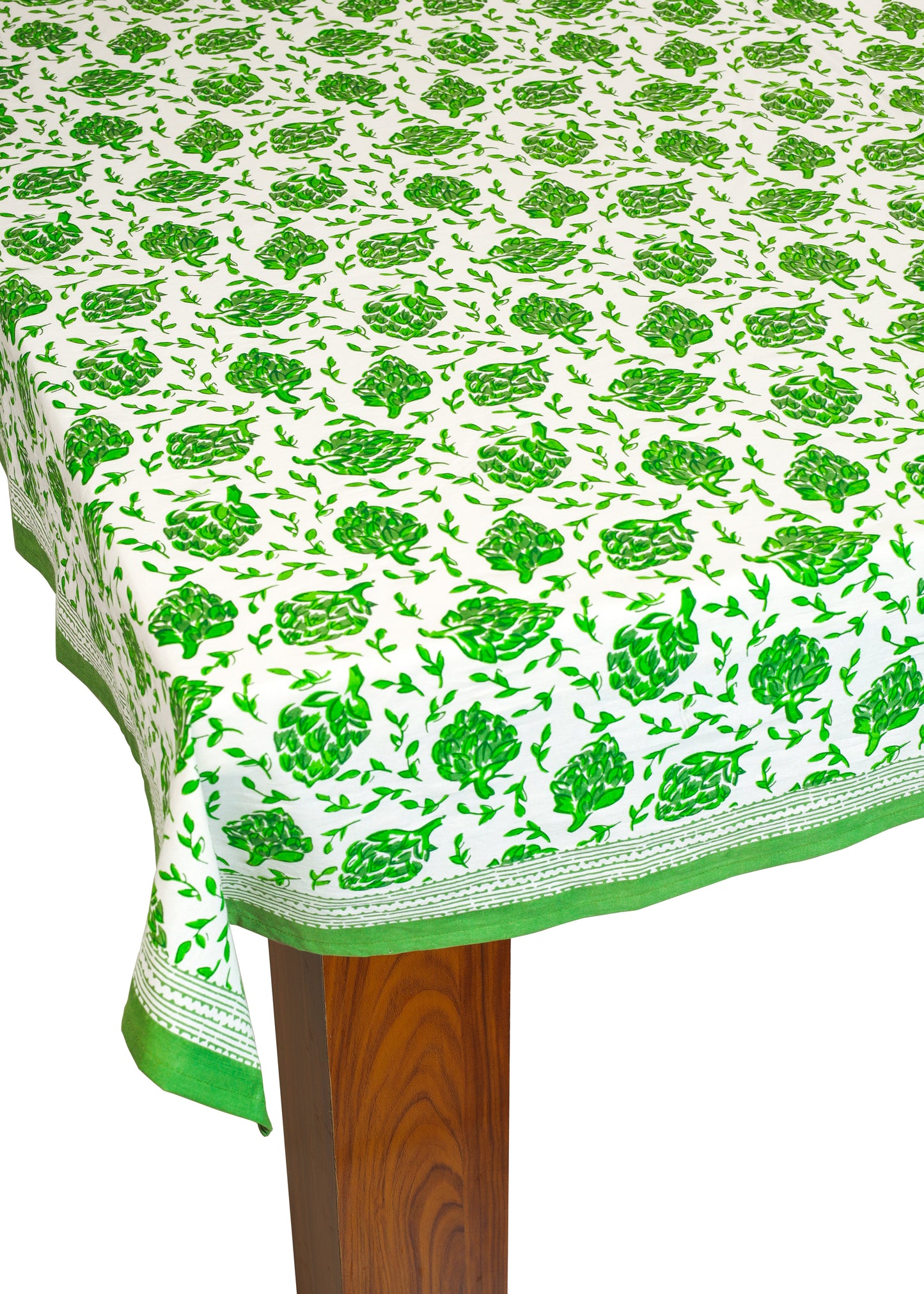 Green Artichoke Bliss Block Print Tablecloth
