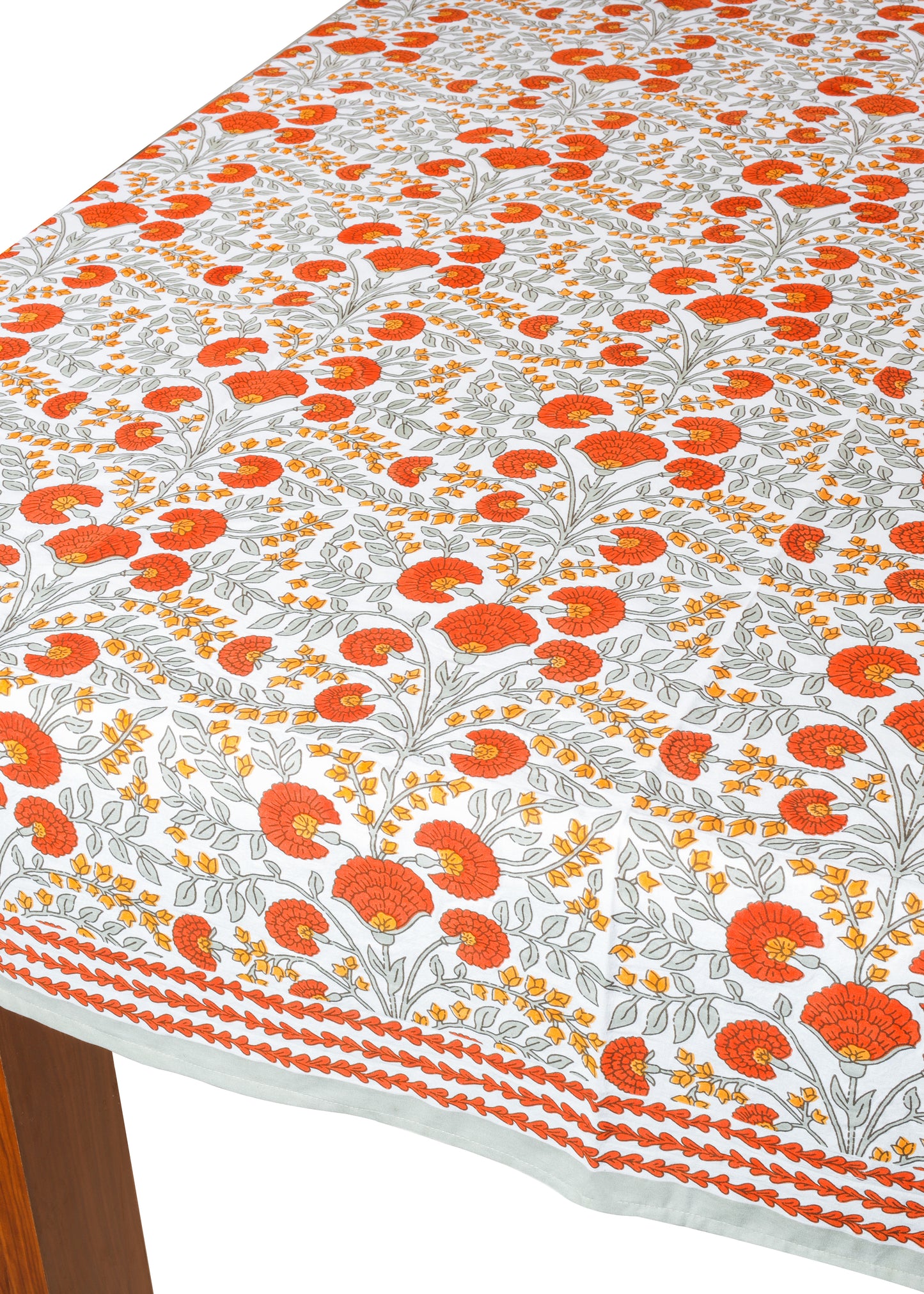 Scarlet & Slate: Floral Block Print Cotton Tablecloth