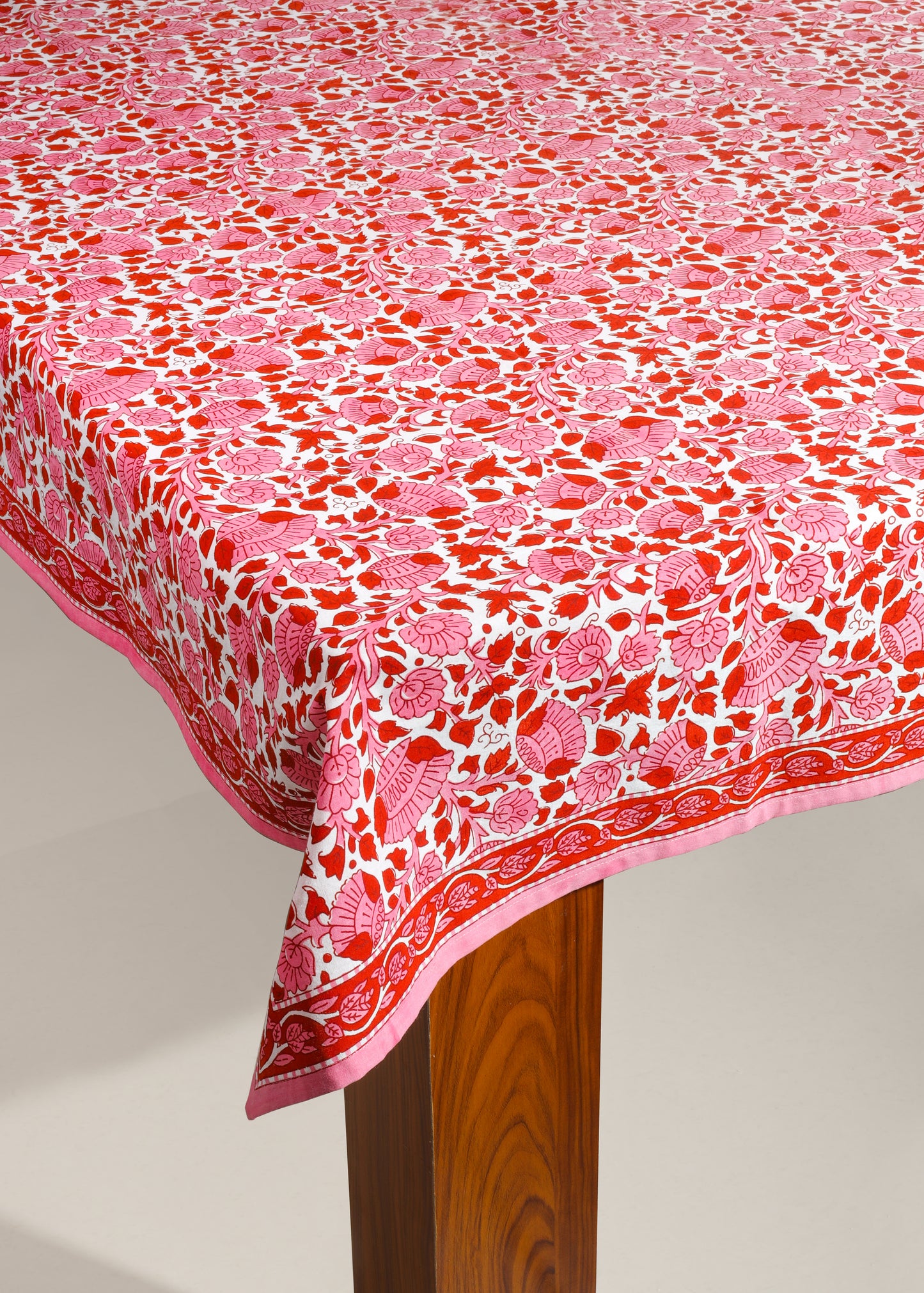 Crimson Infusion Block Print Cotton Tablecloth